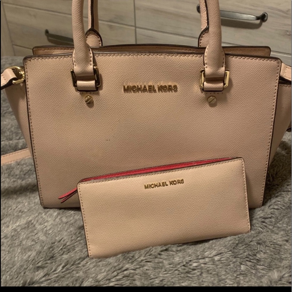 Michael Kors Saffiano Leather Purse and Wallet Set